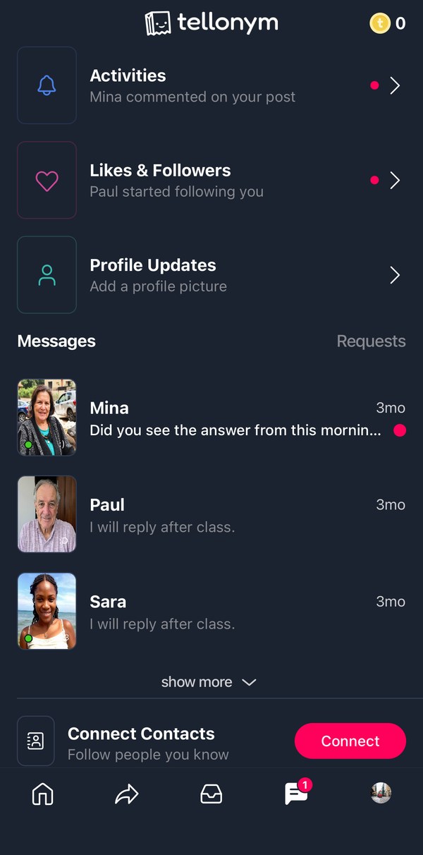 Notifications screen, Today (navy)