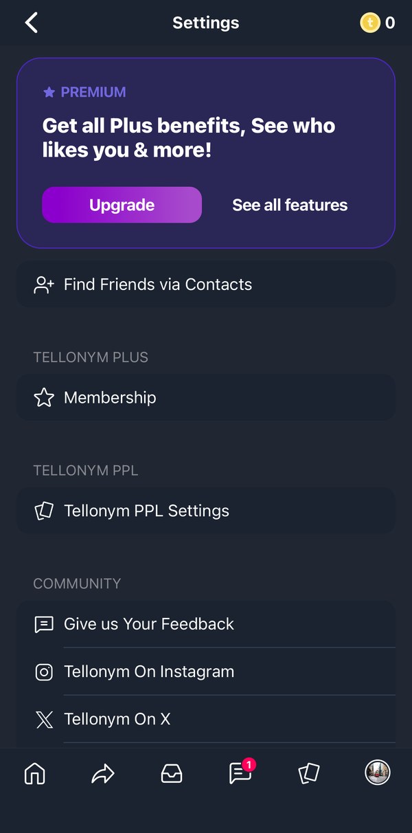 Settings screen, Today (navy)