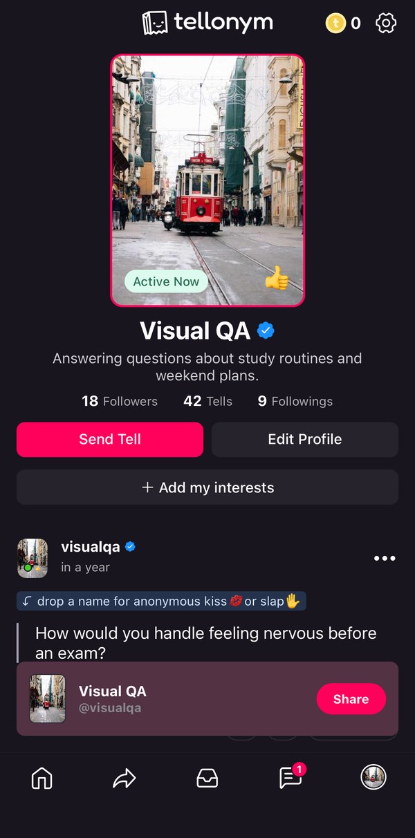 Profile screen, Violet