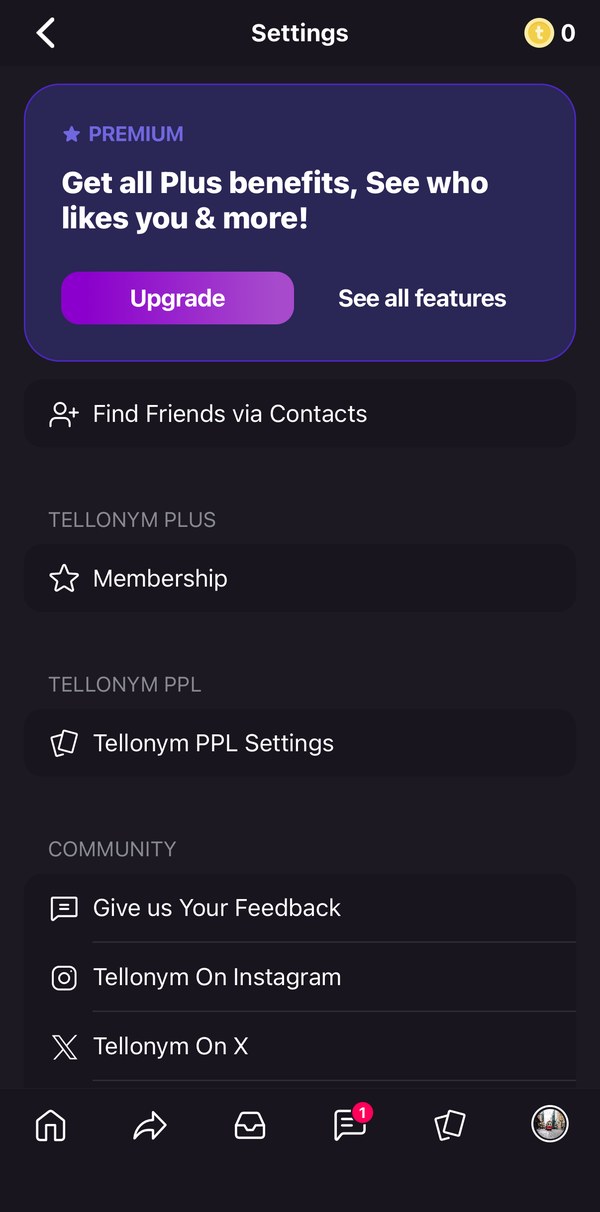 Settings screen, Violet